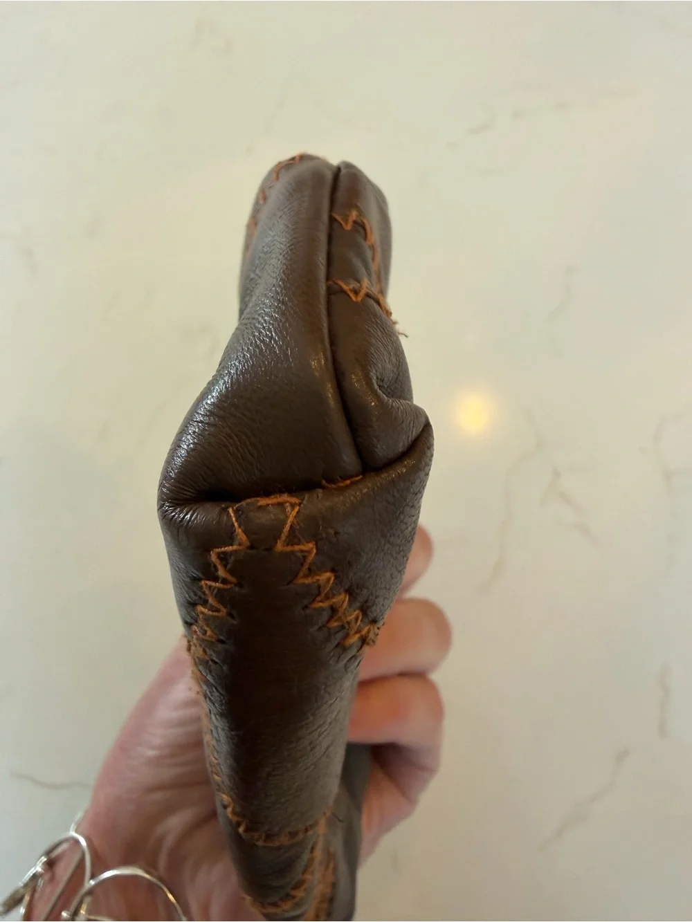 Vintage Classic Brown Leather Patchwork Kiss Lock Coin Purse